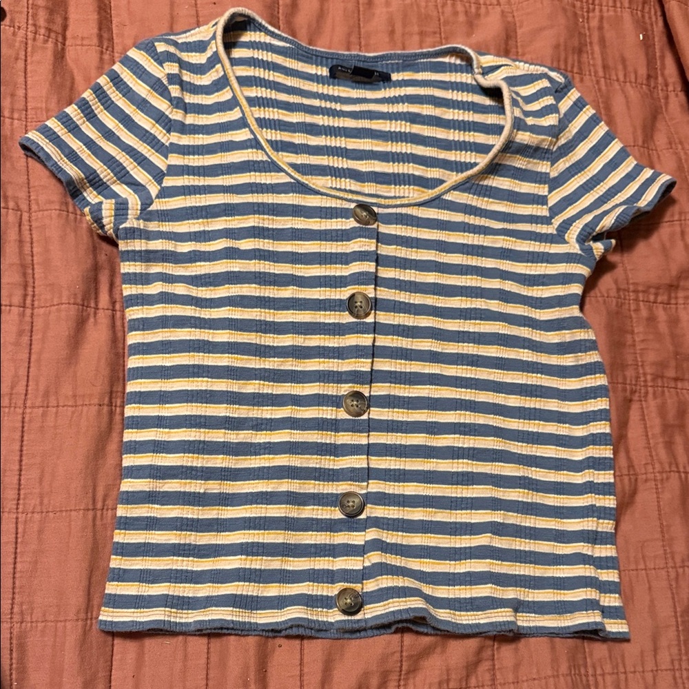 American Eagle Outfitters Blue and Yellow Striped Top